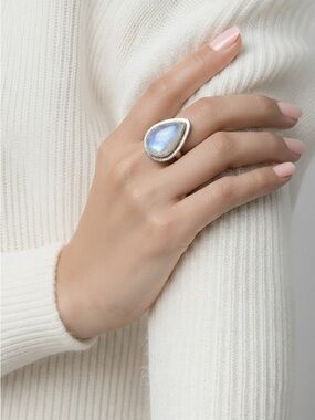Sterling Silver Teardrop Moonstone Ring in Blue - Women Jewelry
